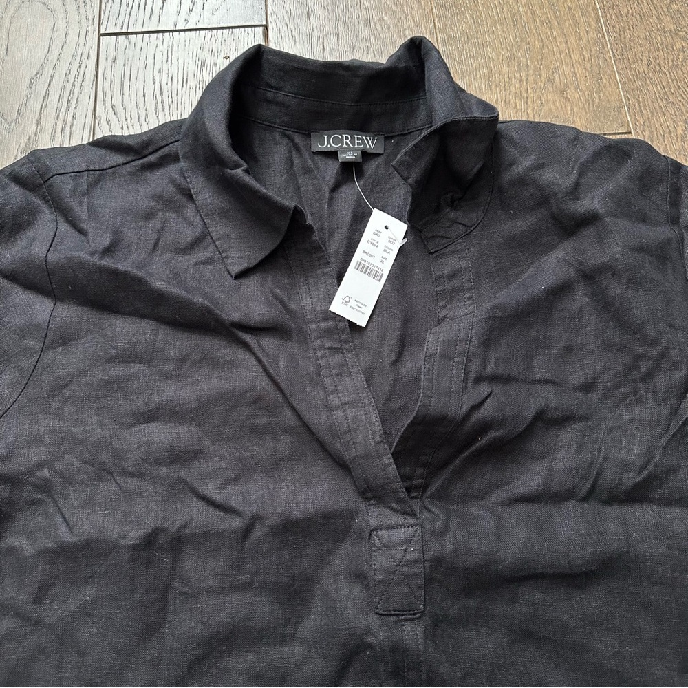 J Crew Black Linen Bungalow Popover Top - Picture 6 of 9